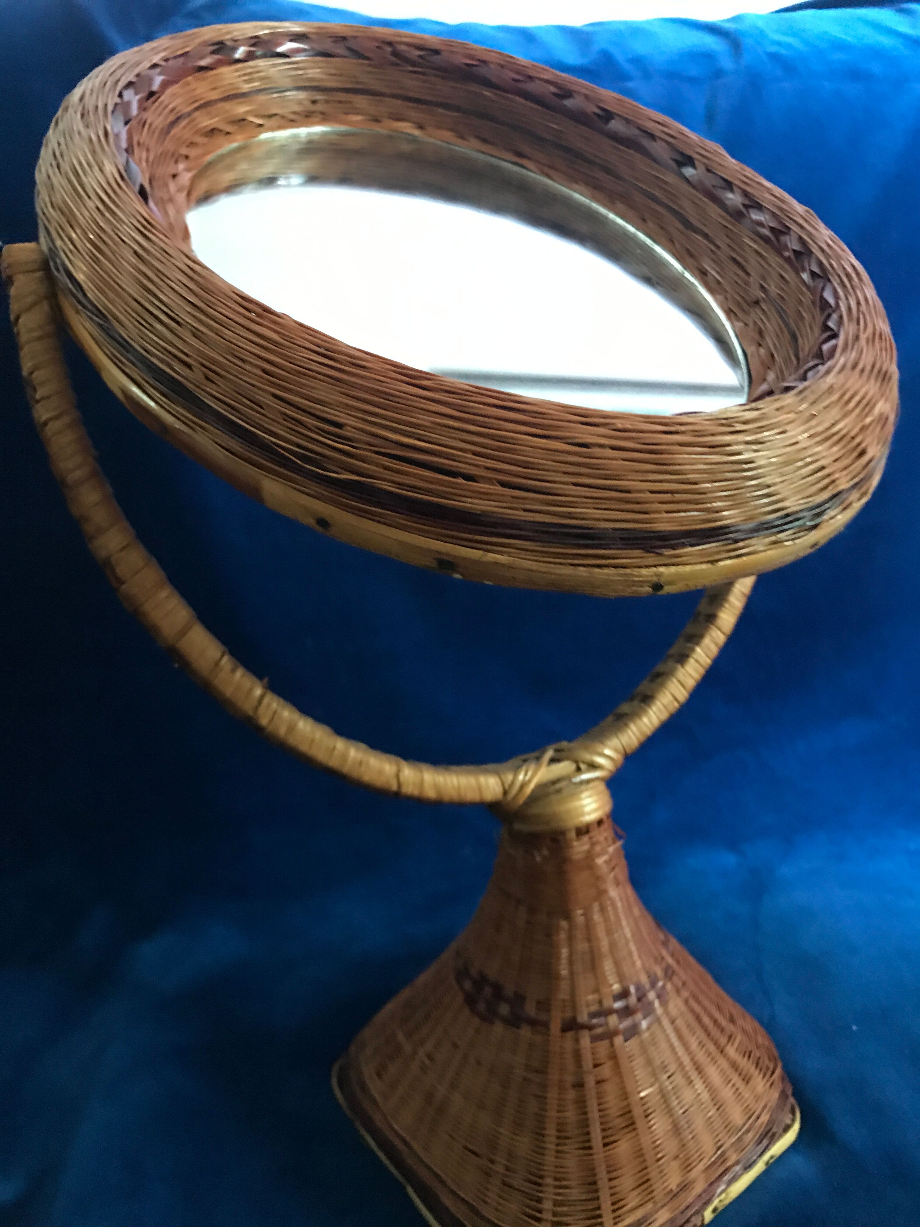 Braided wicker rattan mirror