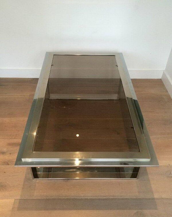 Table basse design chrome et laiton. Attribué à Willy Rizzo