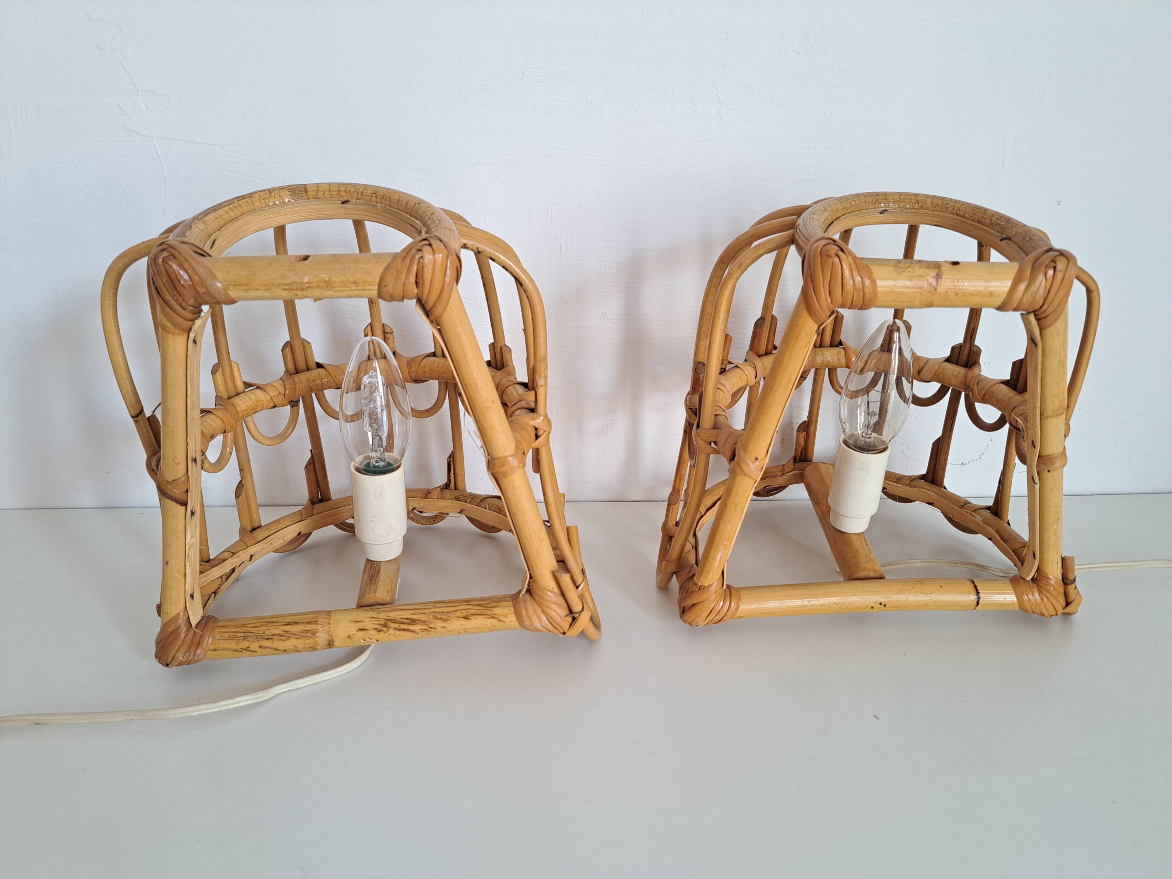 Pair of bamboo wall lights