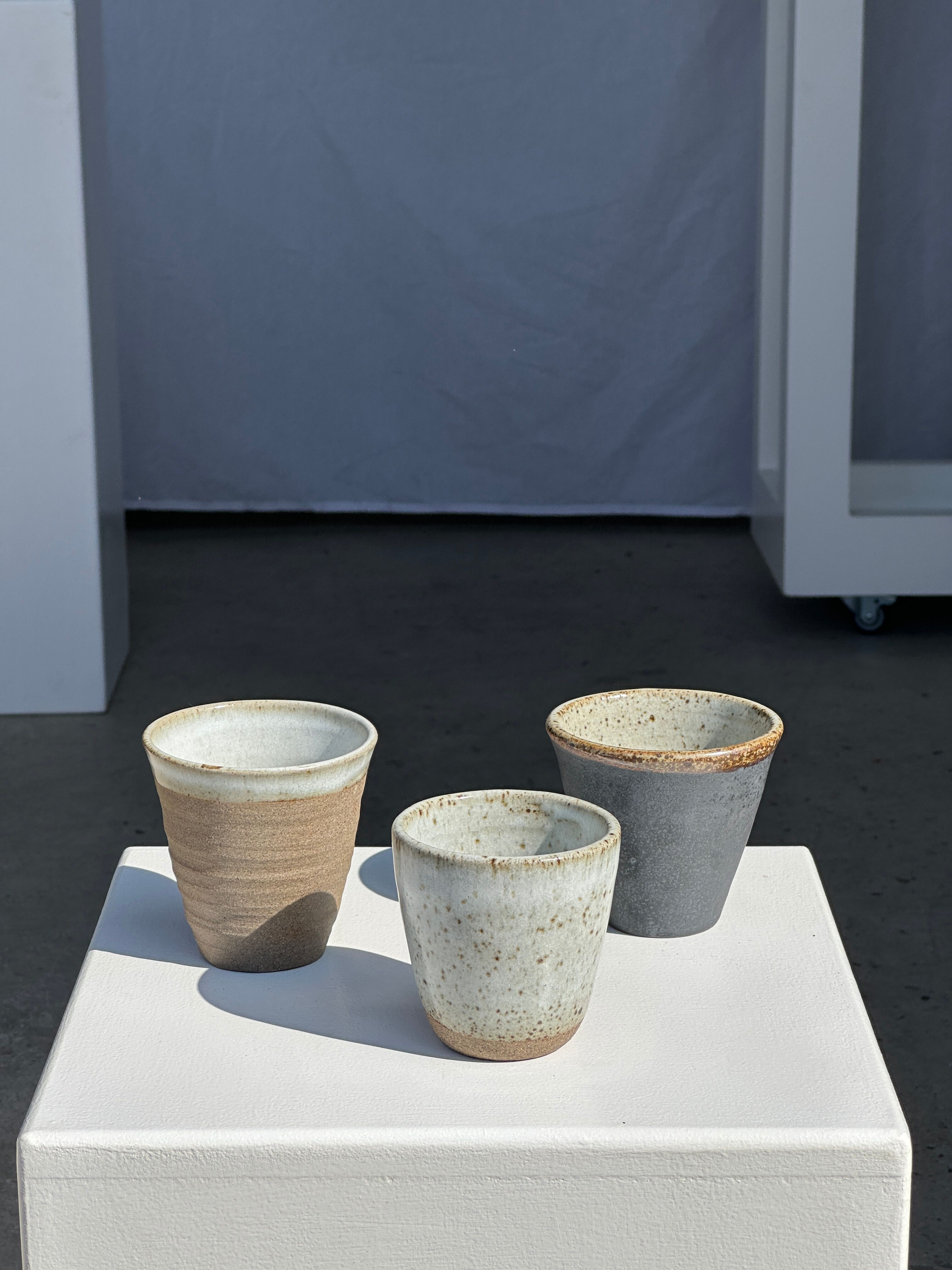 Set of 3 cups / mug in Indonesian ceramic (black, matte brown & speckled glazed)