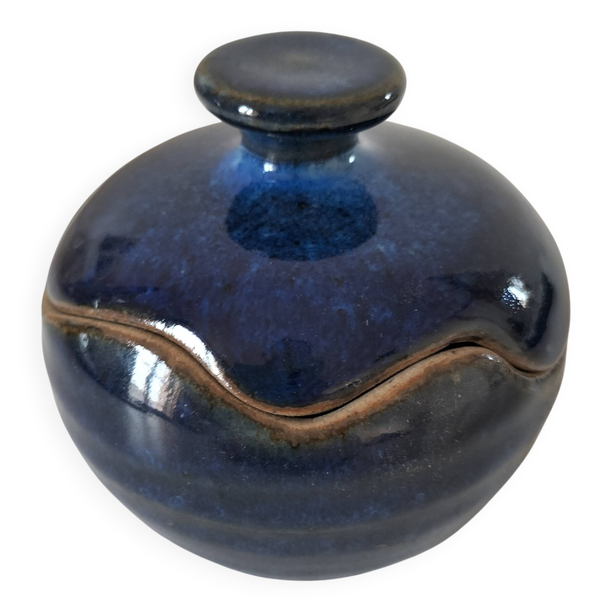 Midnight blue glazed stoneware box – workshop piece, signed