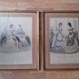 Ensemble de 2 cadres dorés gravure ancienne "Petit courrier des Dames" "journal des Demoiselles"