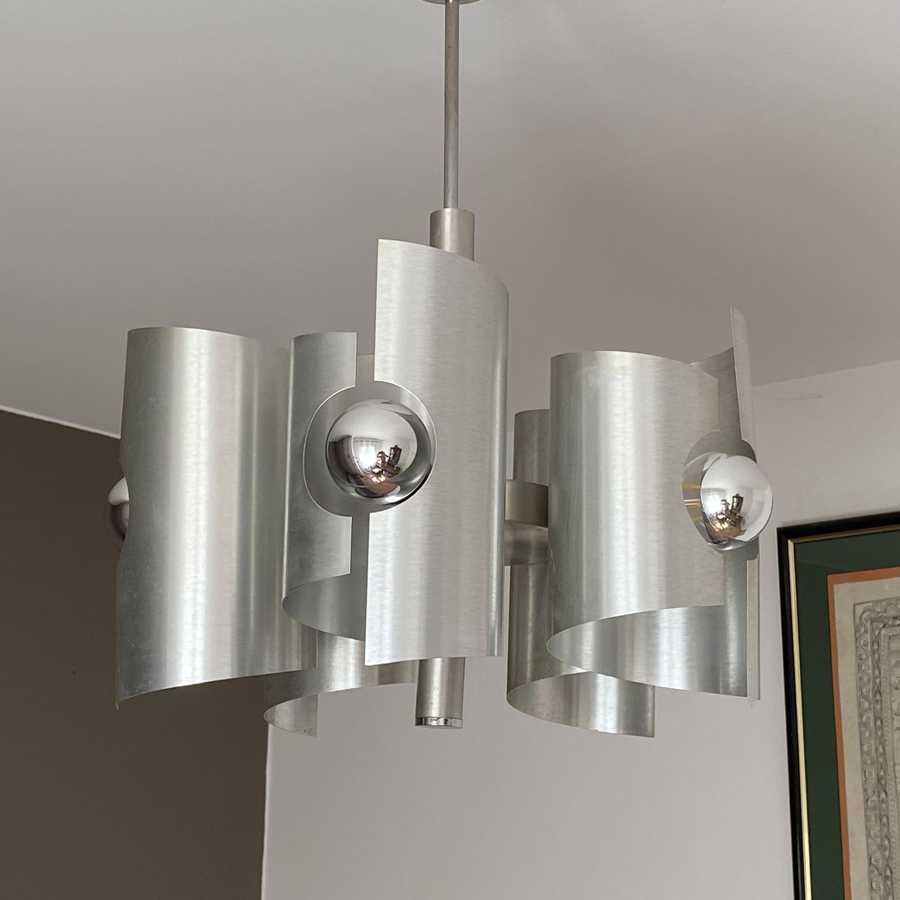 Lustre Polam Bielsko. 1970. Space age. Brushed stainless steel.