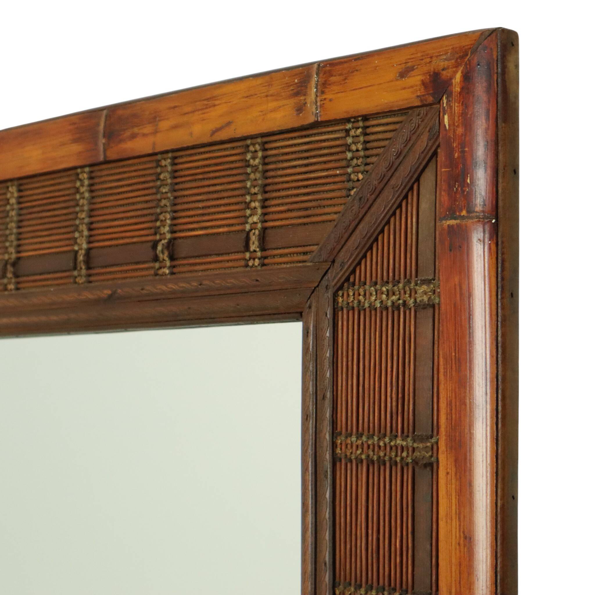 Vintage Square Bamboo and Rattan Mirror Boho 70cm