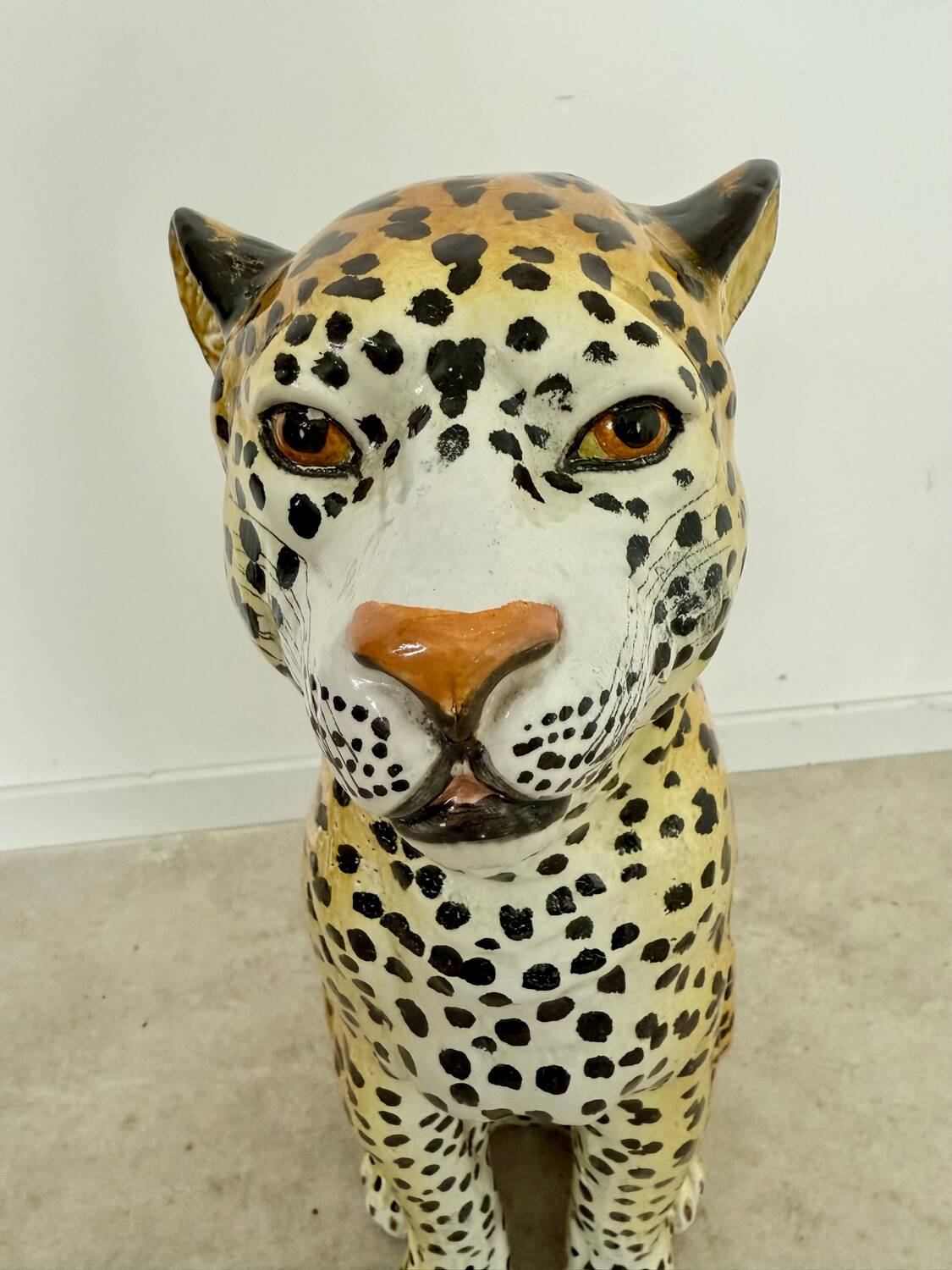 Antique terracotta leopard sculpture from the 70s vintage Italian design