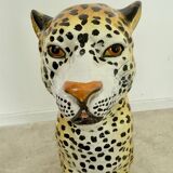 Antique terracotta leopard sculpture from the 70s vintage Italian design