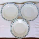 Set of 3 vintage flat plates from the Longwy factory, Floreal model
