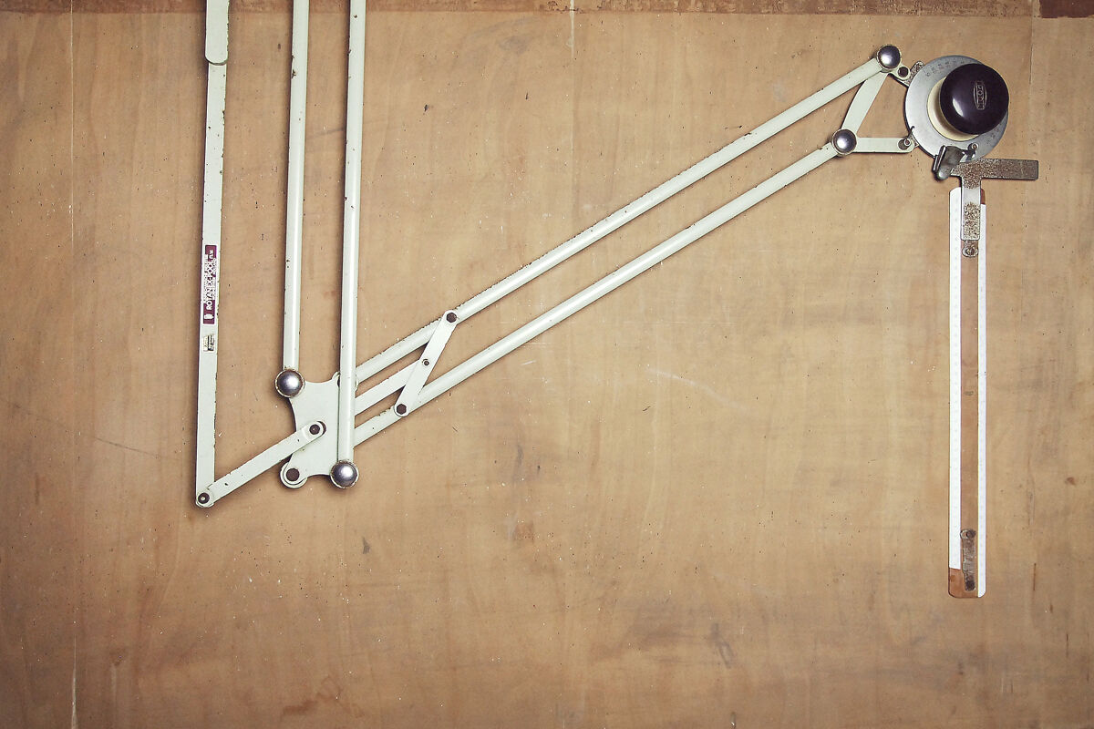 Dutch industrial drawing or architect's table witch lamp from rotanex-pool, 1950s