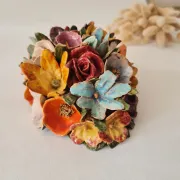 Applied bouquet of flowers in slipware Art Nouveau