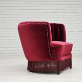 1970s, Danish lounge chair, original condition, cherry-red velour fabric.