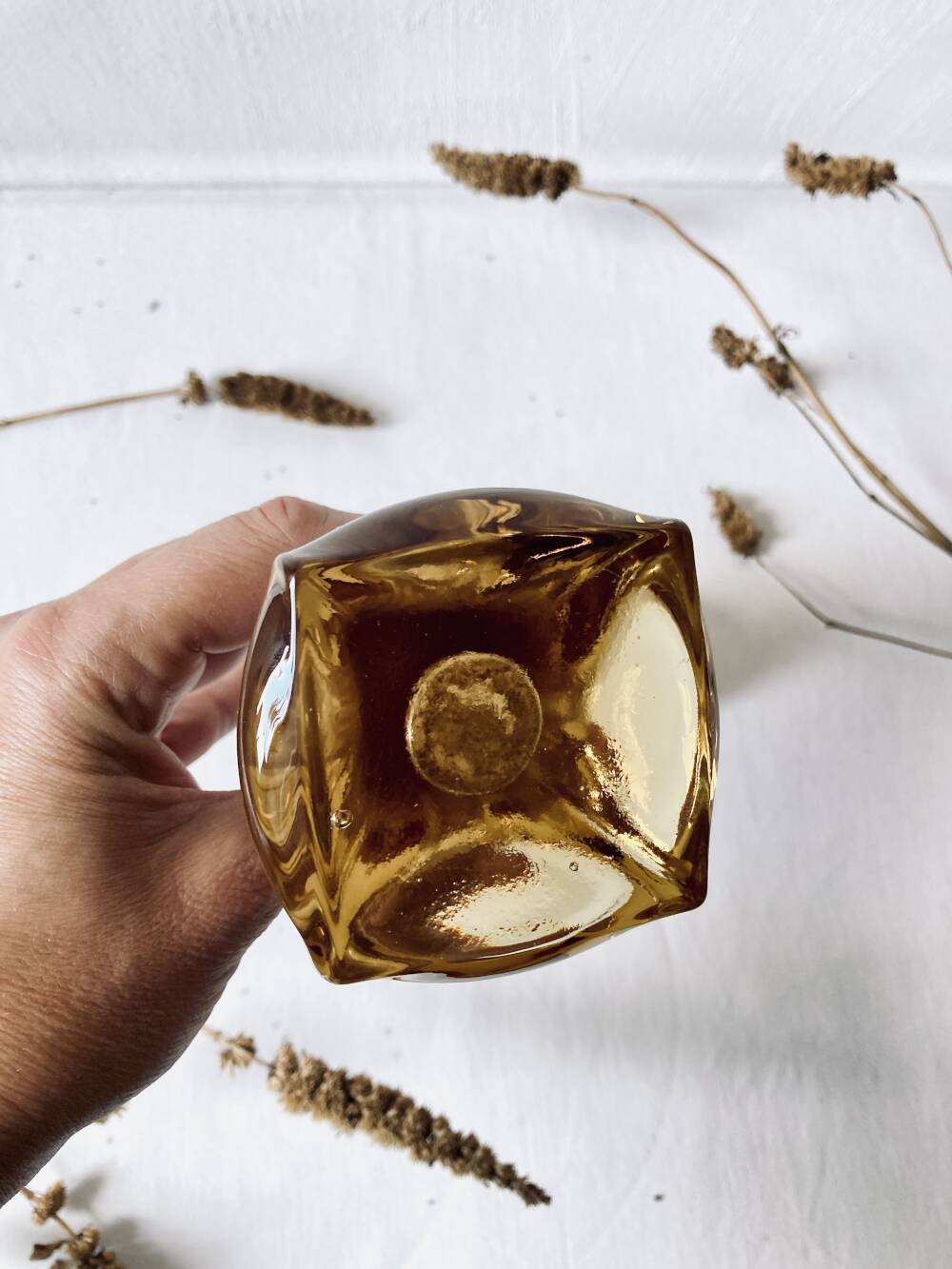 Amber glass soliflore vase, four-lobed base, 1960s-1970s.