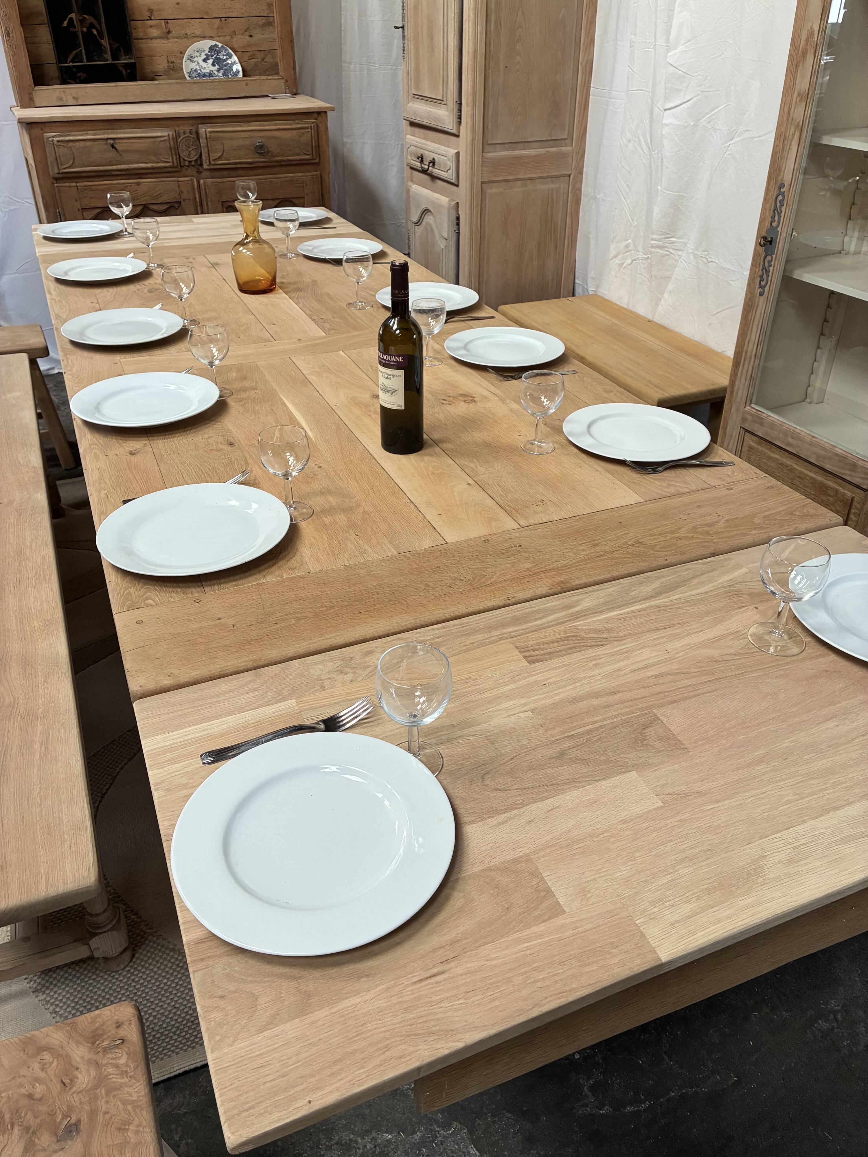 Table de ferme en chêne massif avec rallonges