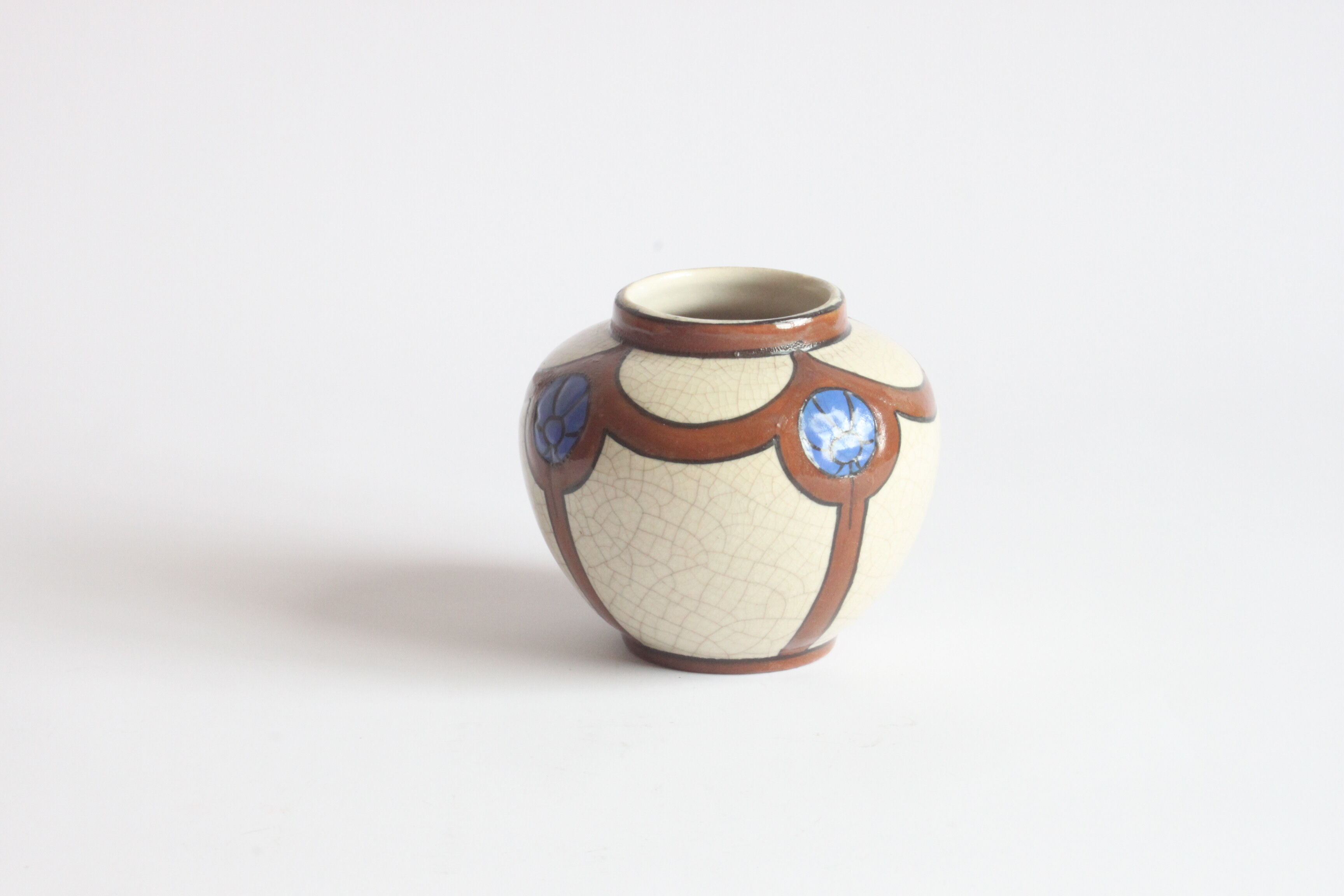 Faience cracquelé art deco vase by Auguste Mouzin & Cie, Belgium 1930s.