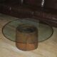 Carved antique tree stump coffee table with circular glass top