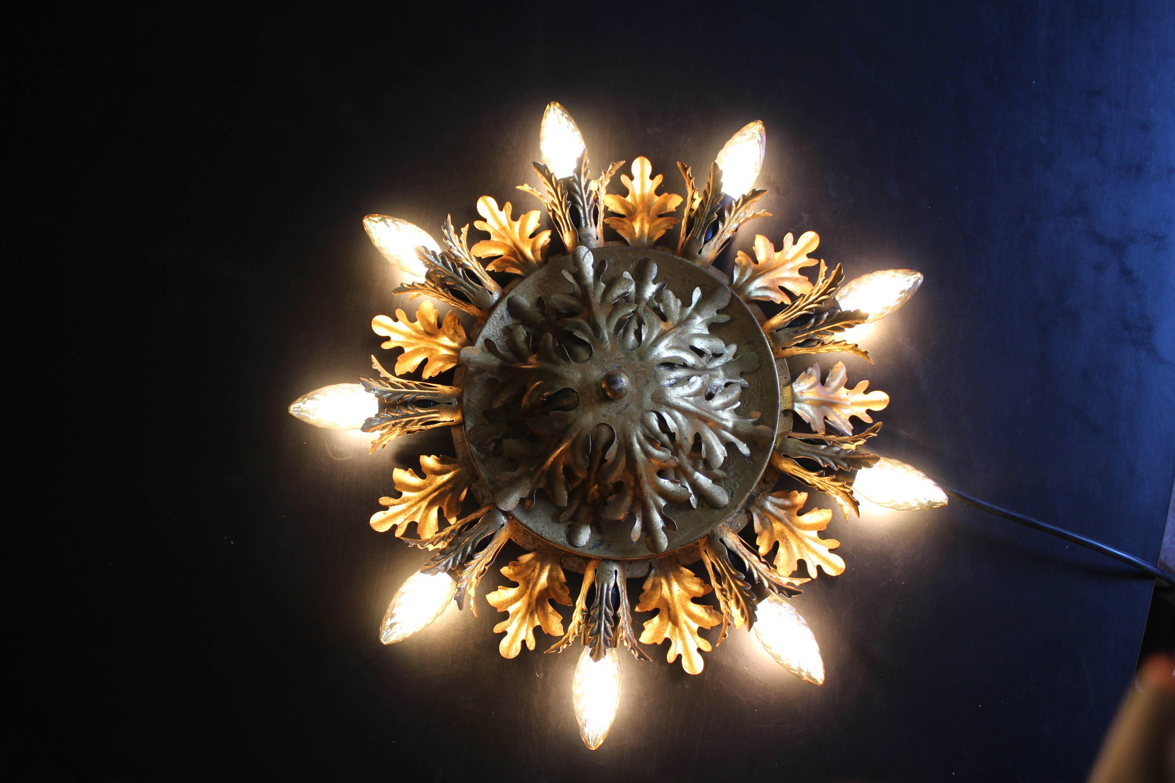 Set of 2 Large Florentine Chandelier Ceiling Lamps  by Banci Firenze Italy Regency Hollywood Style