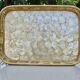 Old tray in woven rattan and mother-of-pearl, 1980s, vintage
