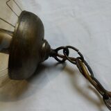 2 suspensions globe boule en verre soufflé ciselé ambré