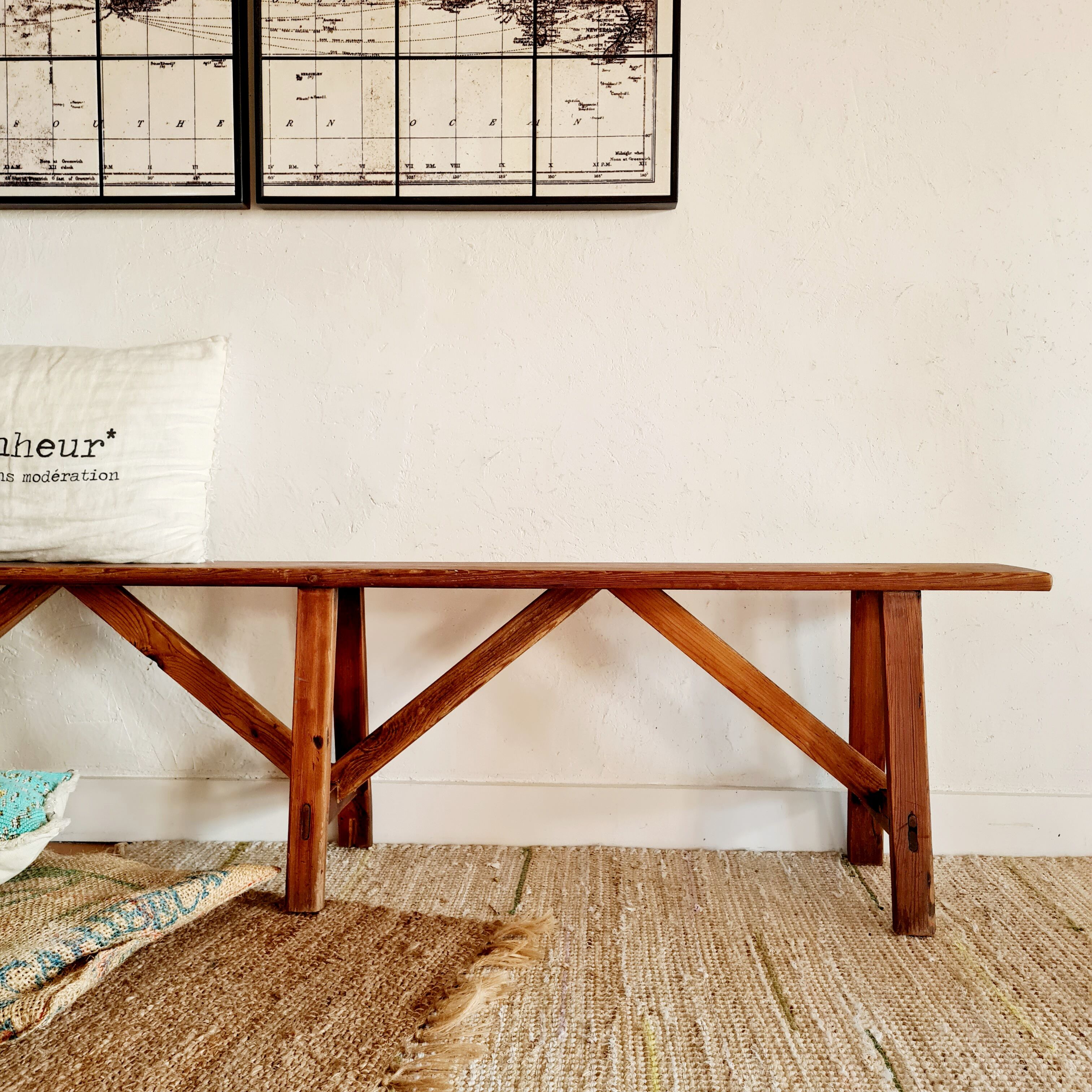 Old wooden farmhouse bench