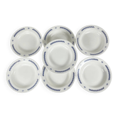 7 assiettes creuses Lustucru, décor de damiers bleus, 1950-80