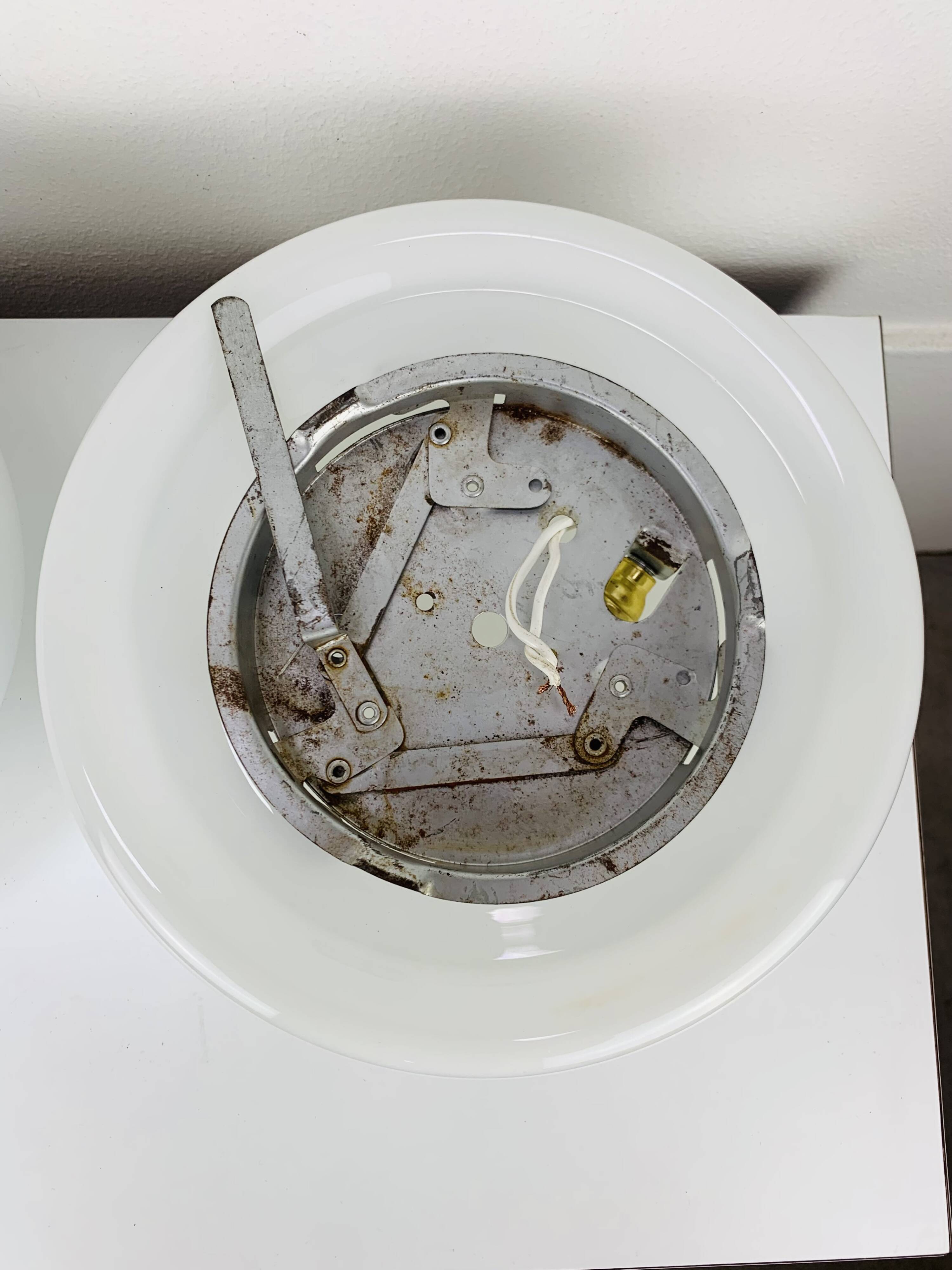 Pair of opaline ball wall lights, vintage half spheres