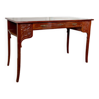 Bureau Art Nouveau / Jugendstil, Acajou Sculpté, Allemagne, Circa 1910