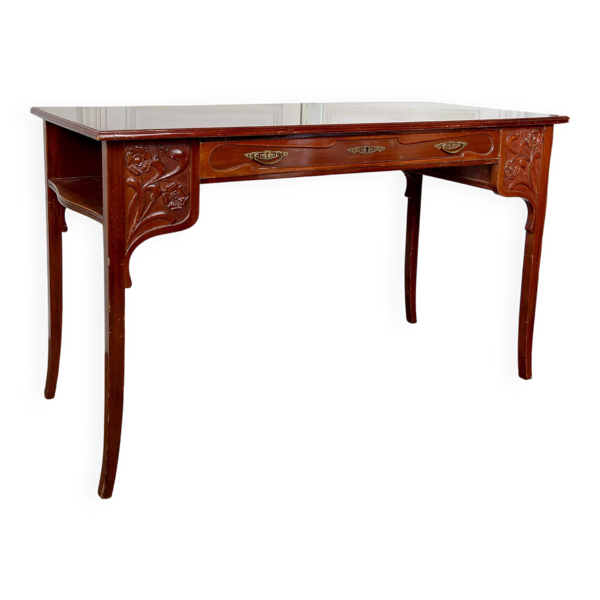Bureau Art Nouveau / Jugendstil, Acajou Sculpté, Allemagne, Circa 1910