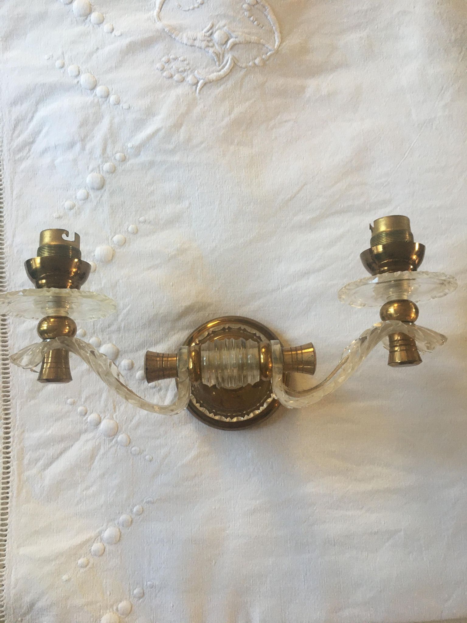 Wall lamp double year 1950 art deco style in plexi and brass