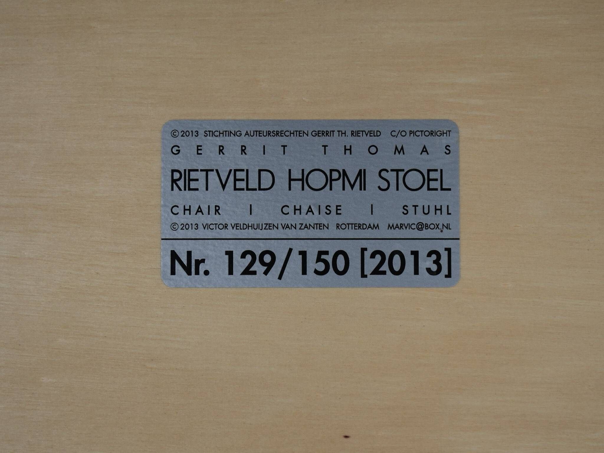 HOPMI chair by Gerrit Rietveld, Netherlands, 2013, limited edition 129/150