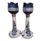 Pair of Delft earthenware candlesticks