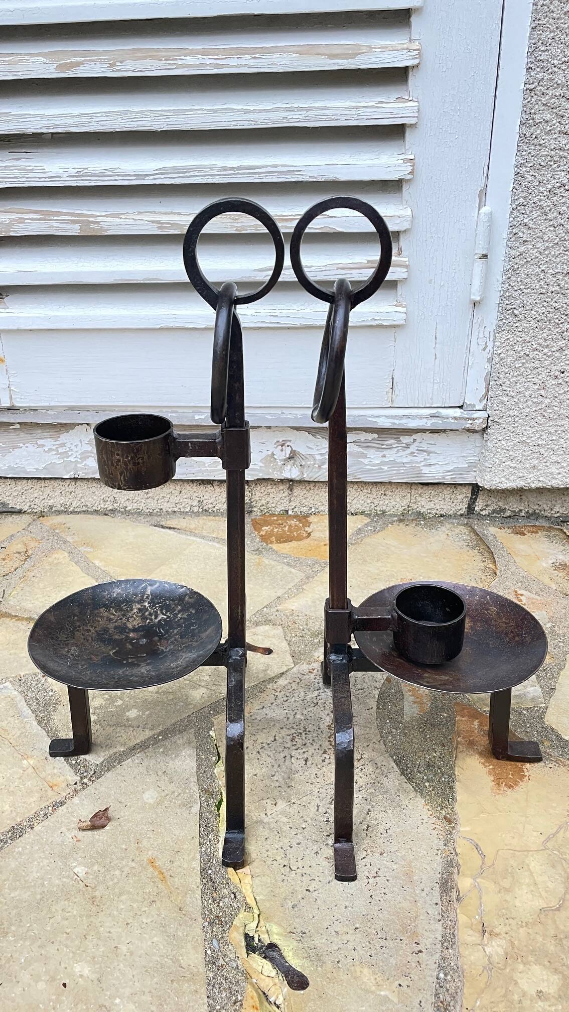 Vintage brutalist steel candle holder
