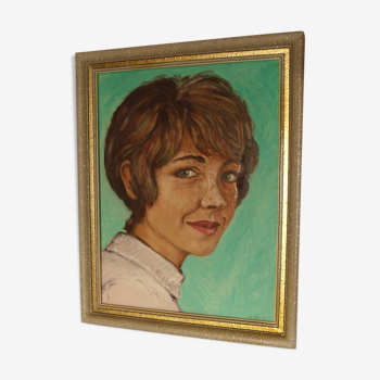 Tableau portrait peinture huile femme aux taches de rousseur
