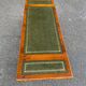 Victorian extendable coffee table in solid mahogany wood and green leather