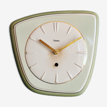 Horloge céramique vintage pendule murale silencieuse asymétrique "Diehl vert doré"
