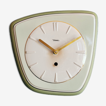 Vintage ceramic clock asymmetrical silent wall clock "Diehl golden green"