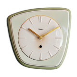 Vintage ceramic clock asymmetrical silent wall clock "Diehl golden green"