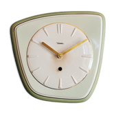 Horloge céramique vintage pendule murale silencieuse asymétrique "Diehl vert doré"