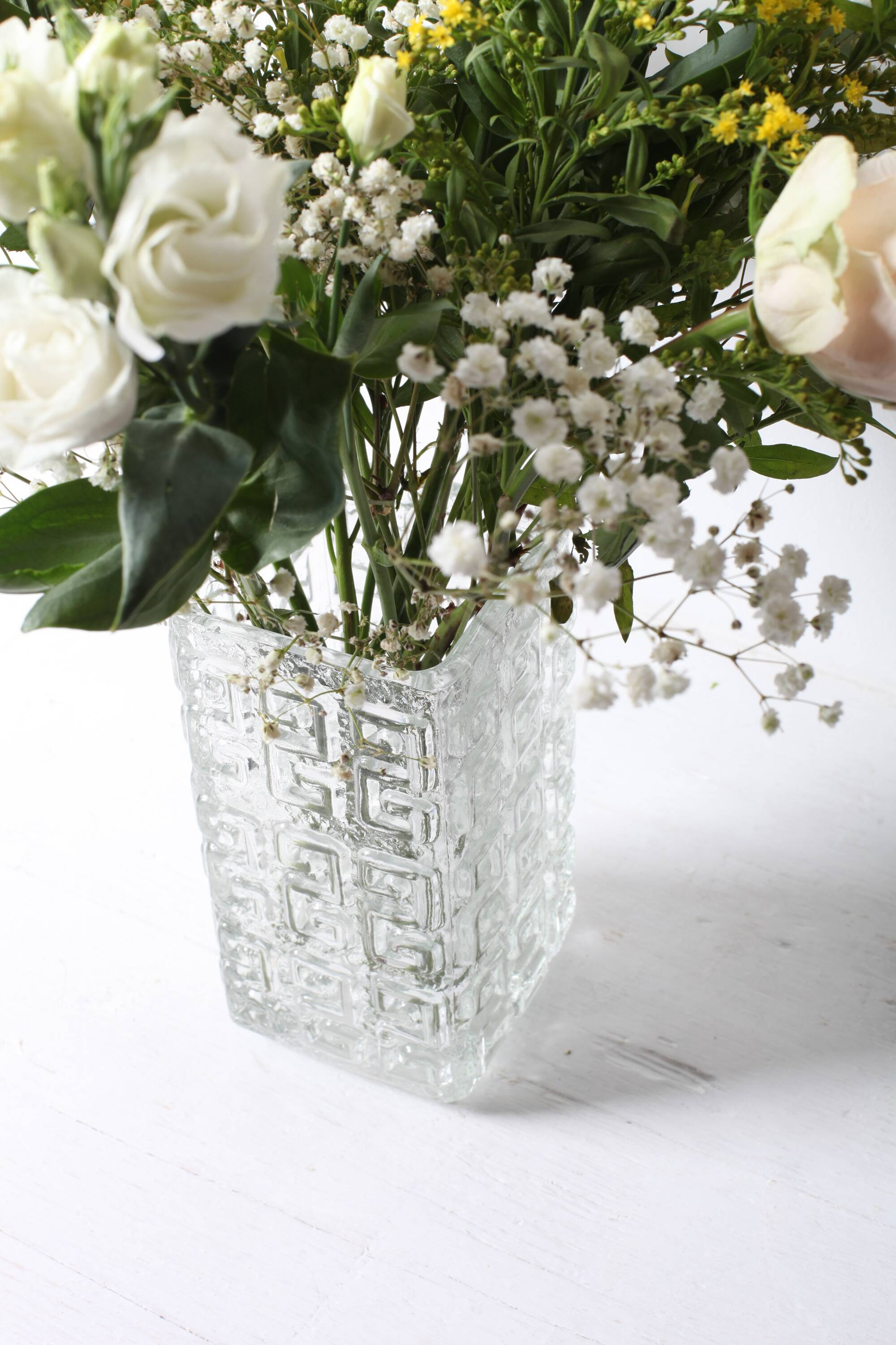 Vintage Clear Pressed Glass Vase Taalari by Tamara Aladin / Finland / 1969