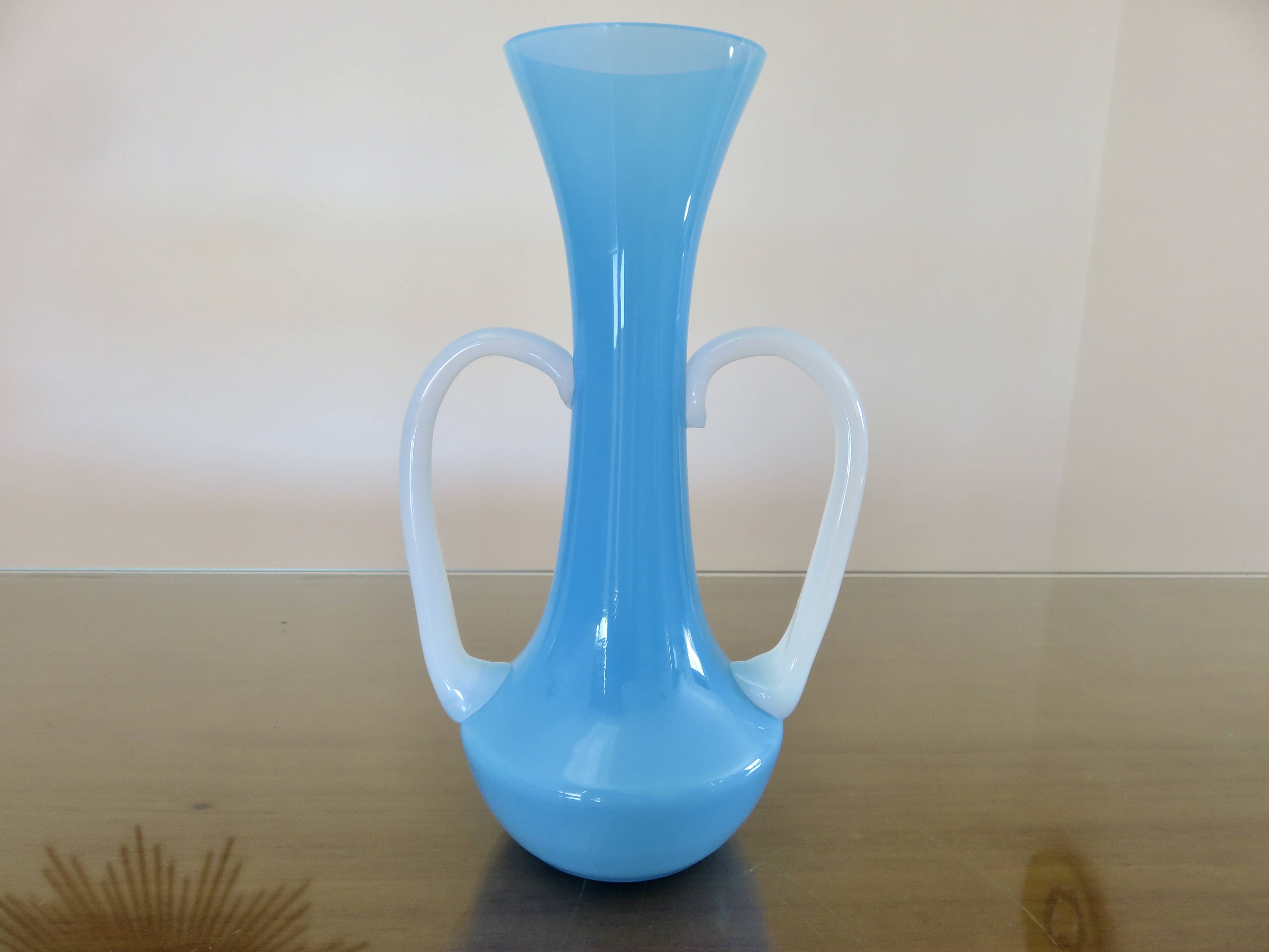 Blue opaline and opalescent glass soliflore vase, 1960s-70s.