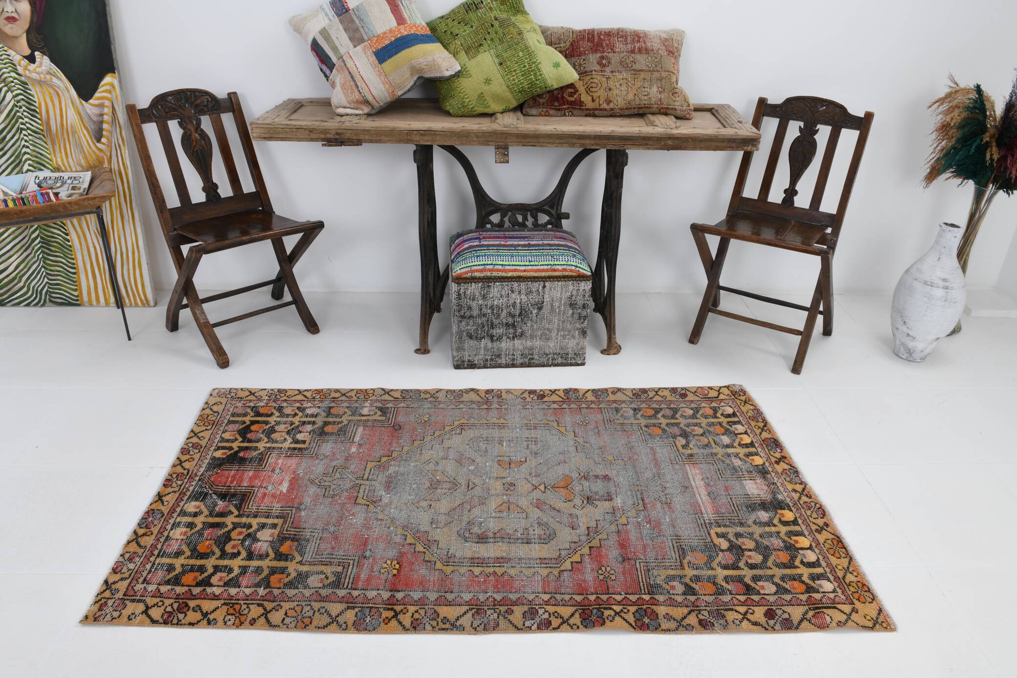 3x6 Shades Of Red & Black Handmade Wool Classic Vintage Rug, 100x179Cm