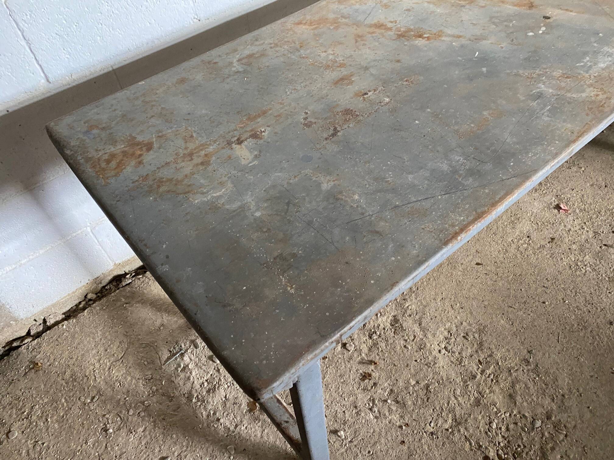 Vintage industrial gray metal dining table 1950