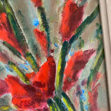 Painting on panel bouquet of irises.