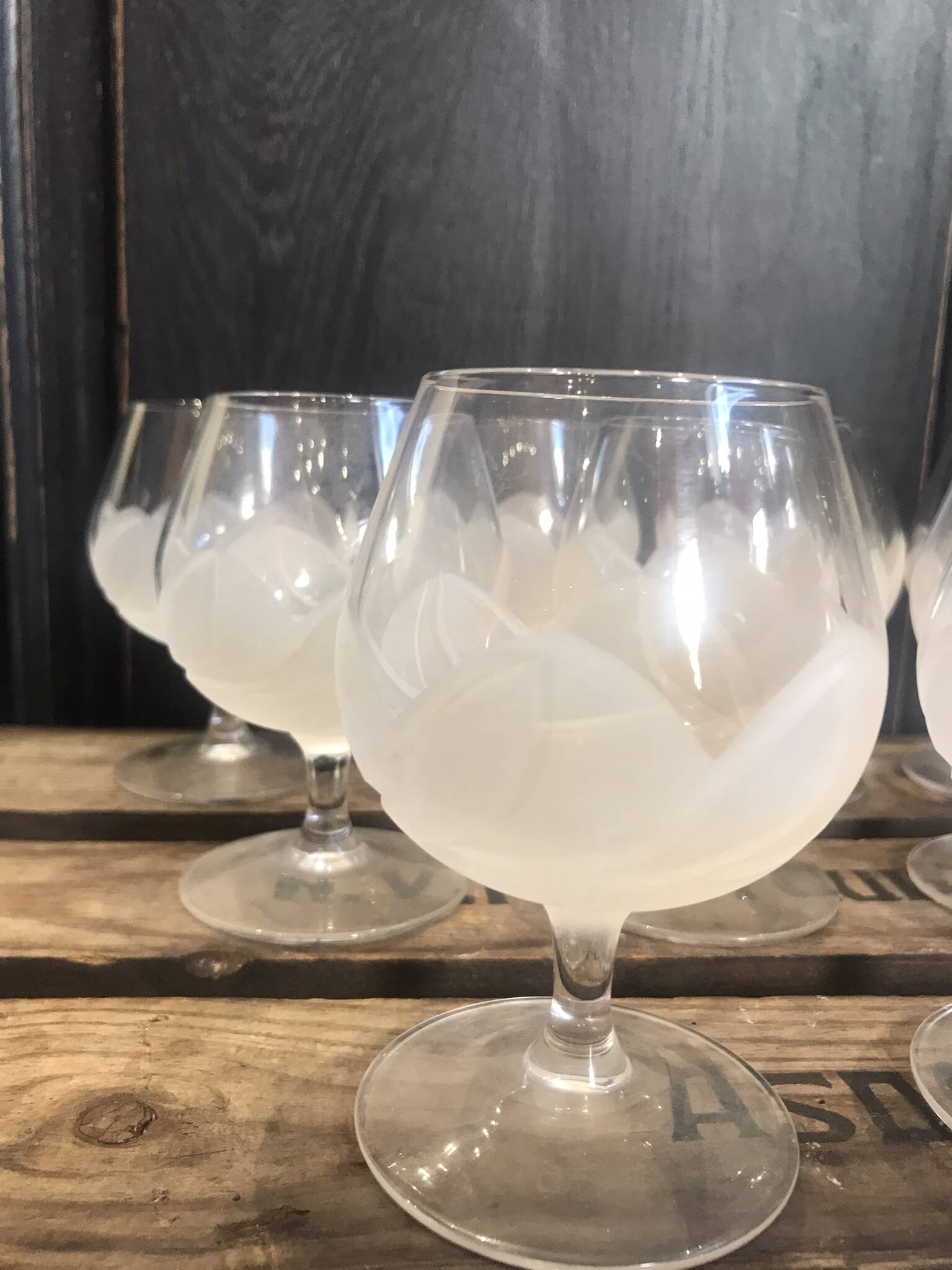 9 Arques crystal cognac glasses, Florence model