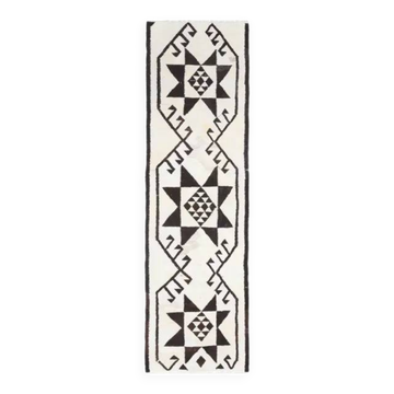 1970s Vintage Turkish Hand-Knotted Wool Cotton White Runner Rug 88x299