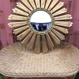 Sun mirror, witch's eye, in gilded wood circa 1960-70