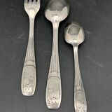 White metal children's cutlery set with little cat