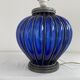 Vintage, blown glass lamp base, cobalt blue, silver metal frame, designer lamp, chic