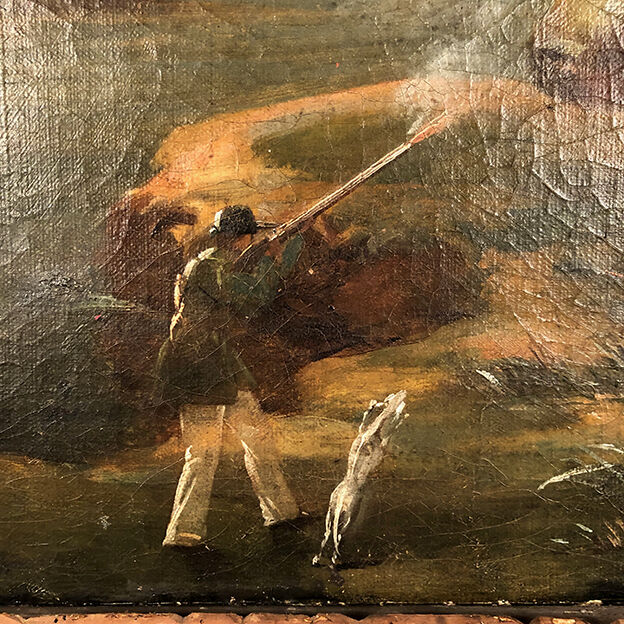 Trumeau decorated with an oil on canvas representing an animated landscape, early nineteenth century