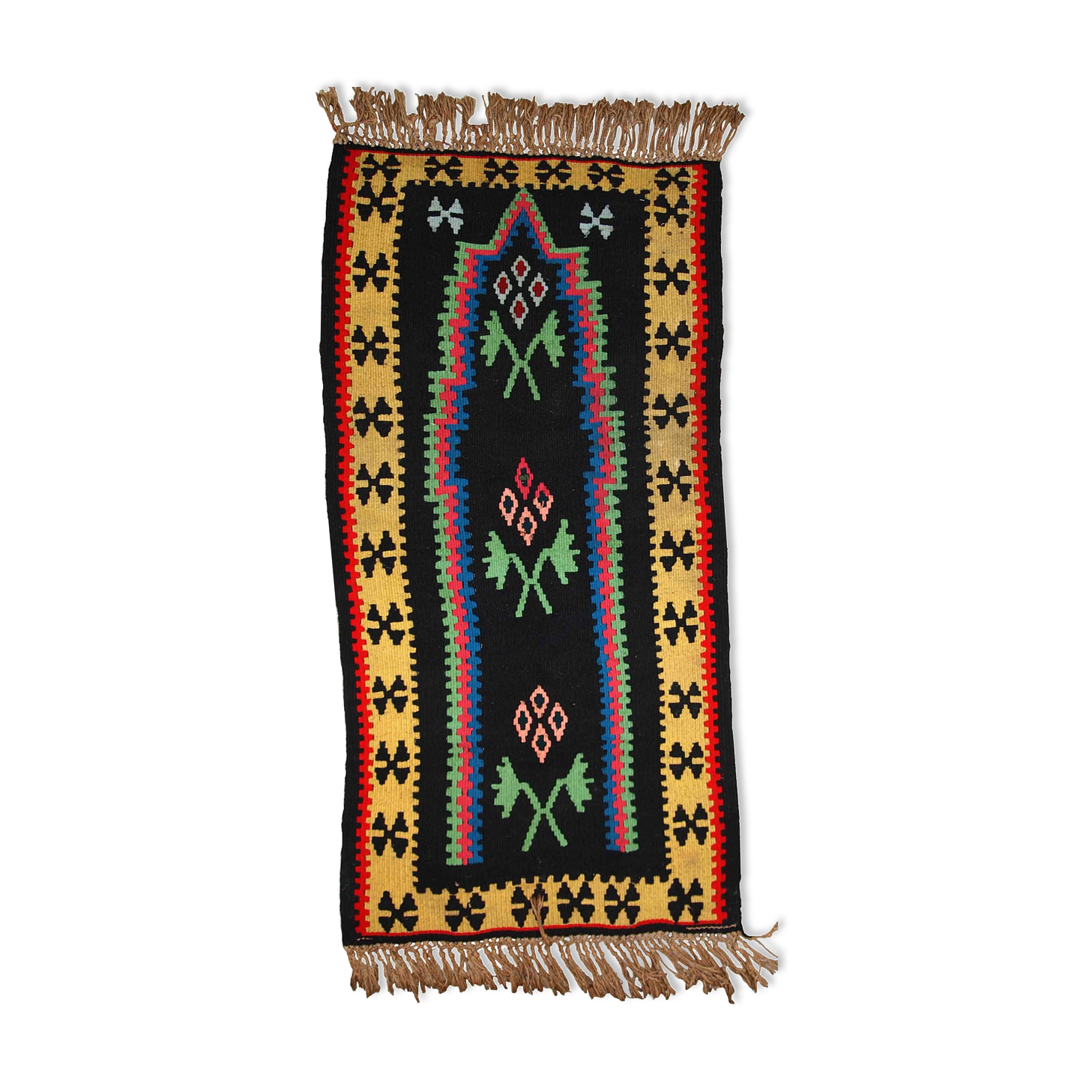 Vintage Turkish Anatolian handmade carpet 67cm X 135cm 1970s, 1C711