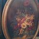 Peinture huile sur panneau ovale fleurs