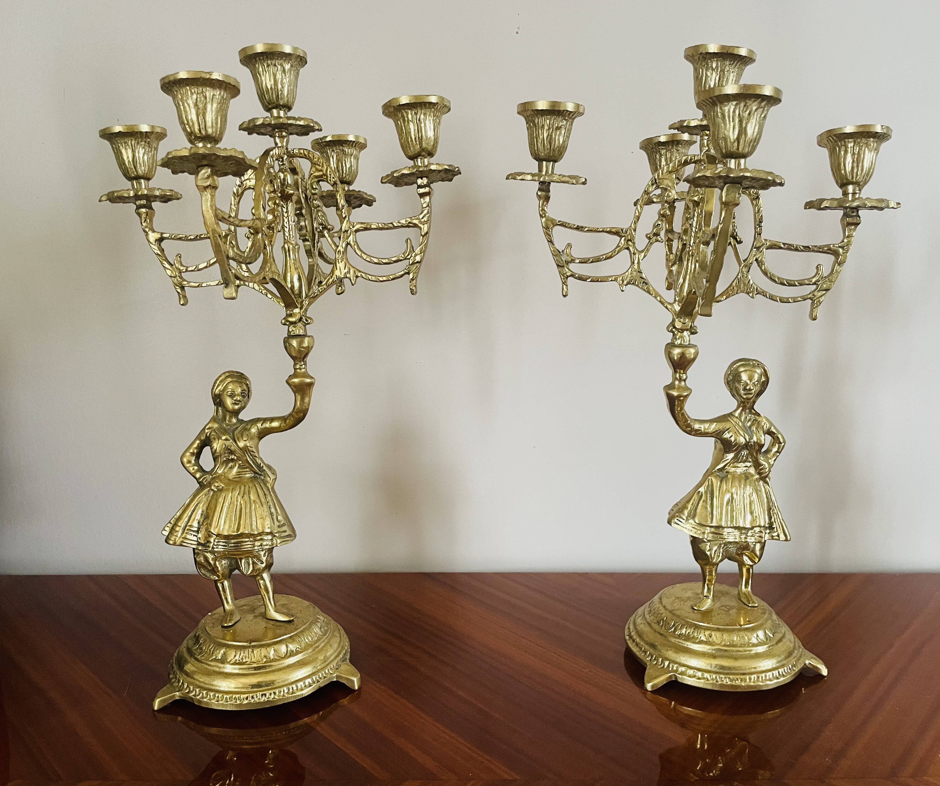 Pair of candelabra Candle holders Antique in gilded bronze style